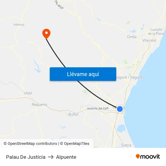 Palau De Justícia to Alpuente map