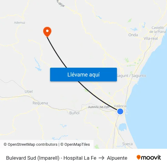 Bulevard Sud (Imparell) - Hospital La Fe to Alpuente map
