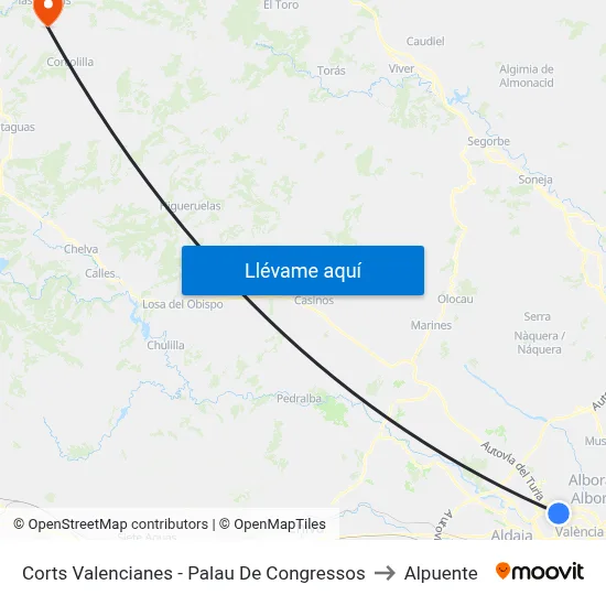Corts Valencianes - Palau De Congressos to Alpuente map