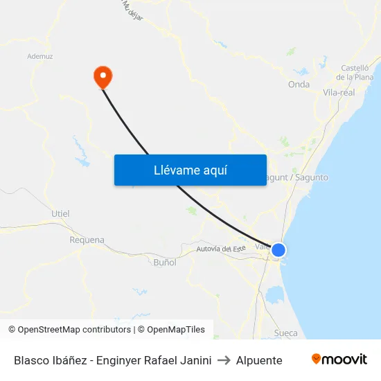 Blasco Ibáñez - Enginyer Rafael Janini to Alpuente map