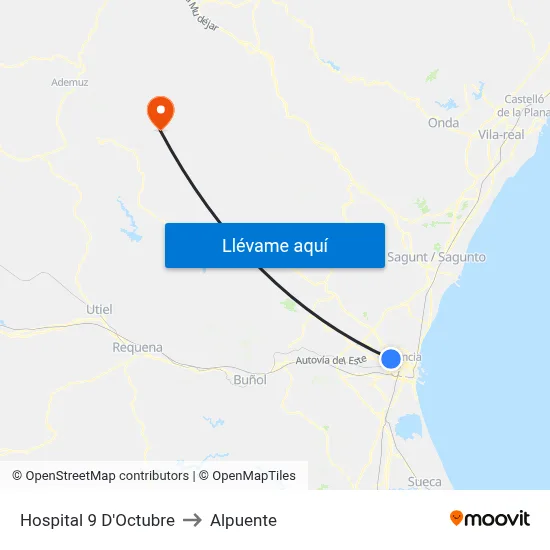 Hospital 9 D'Octubre to Alpuente map