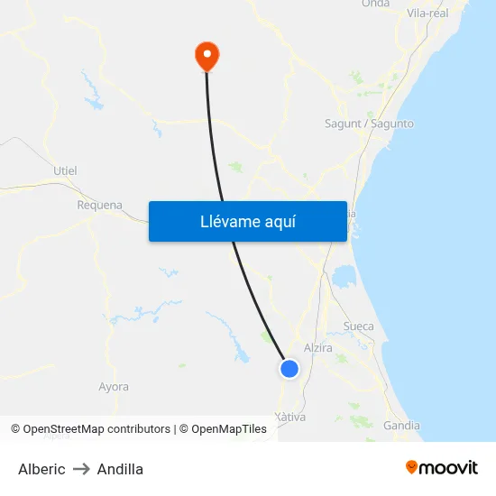 Alberic to Andilla map