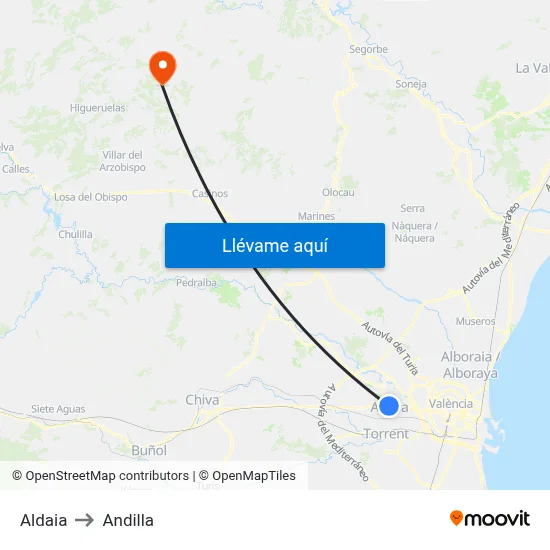 Aldaia to Andilla map