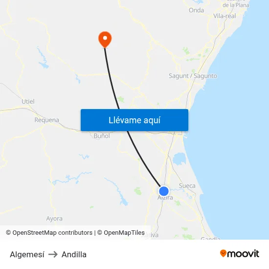 Algemesí to Andilla map