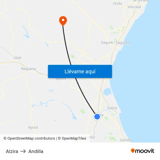 Alzira to Andilla map
