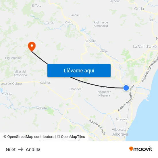 Gilet to Andilla map