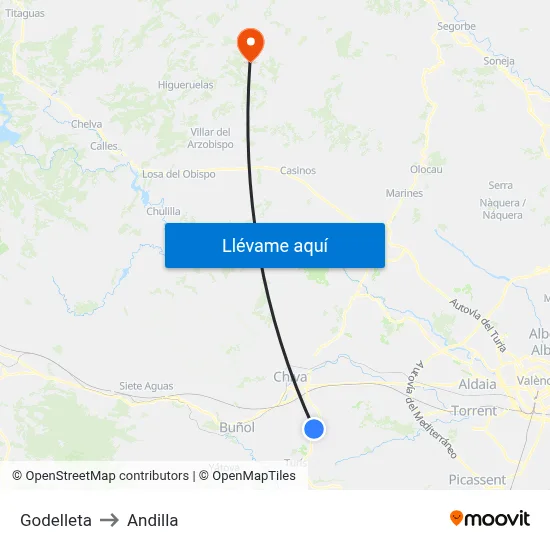 Godelleta to Andilla map