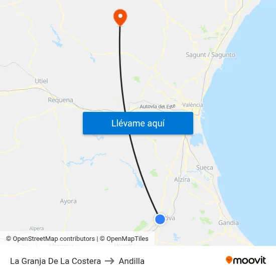 La Granja De La Costera to Andilla map