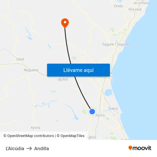 L'Alcúdia to Andilla map