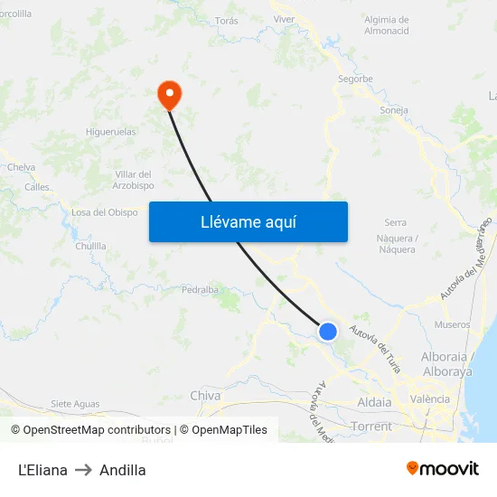 L'Eliana to Andilla map