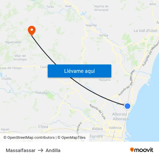 Massalfassar to Andilla map