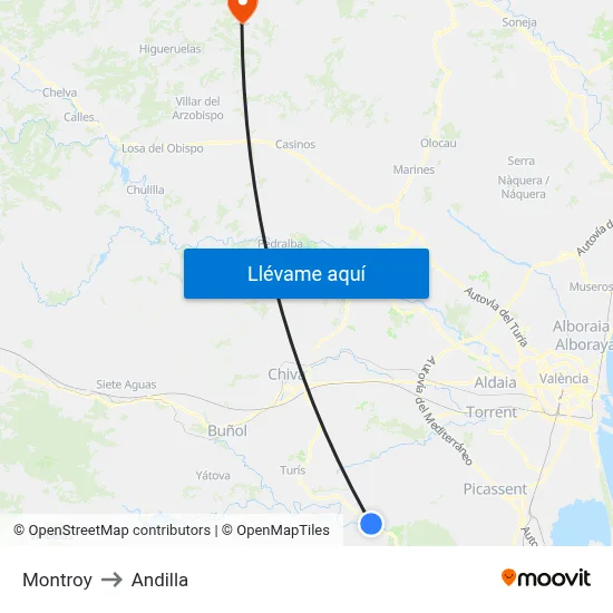 Montroy to Andilla map