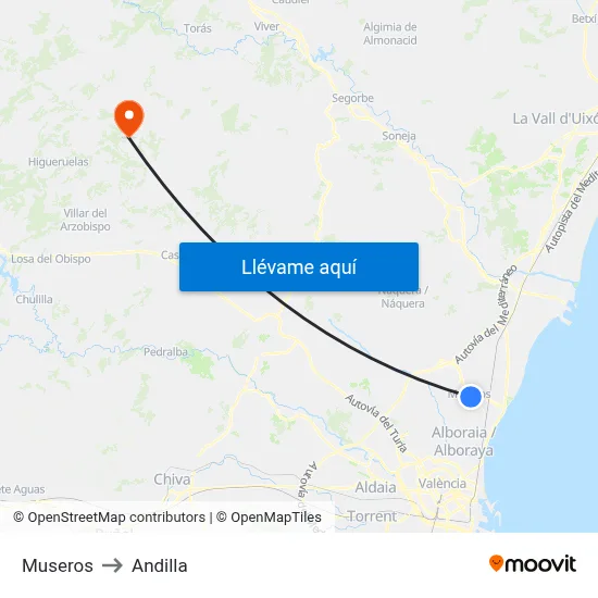 Museros to Andilla map