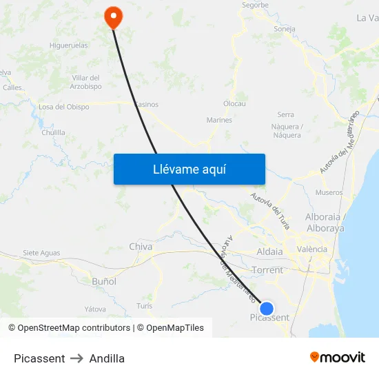Picassent to Andilla map