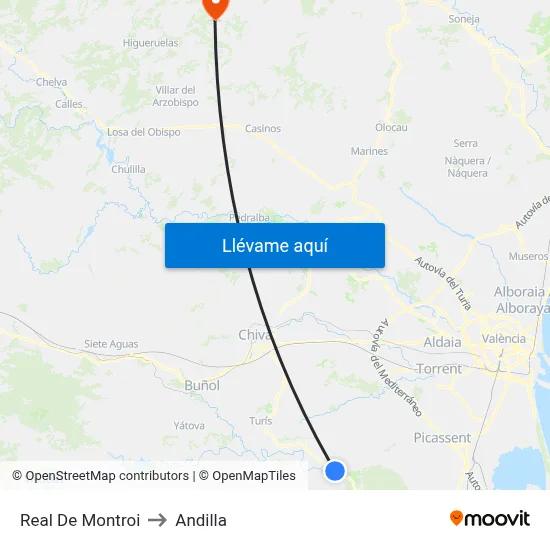 Real De Montroi to Andilla map