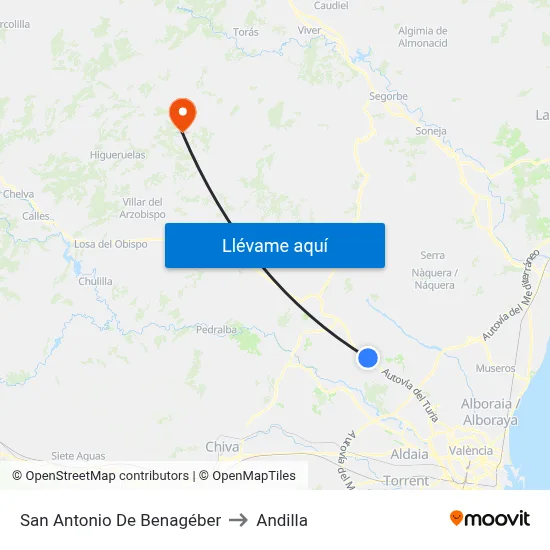 San Antonio De Benagéber to Andilla map