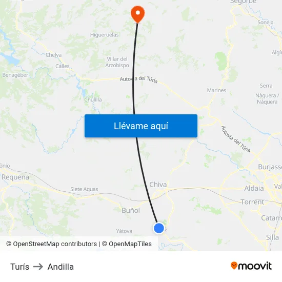 Turís to Andilla map