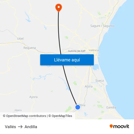 Vallés to Andilla map