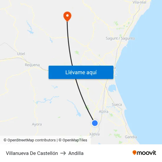 Villanueva De Castellón to Andilla map