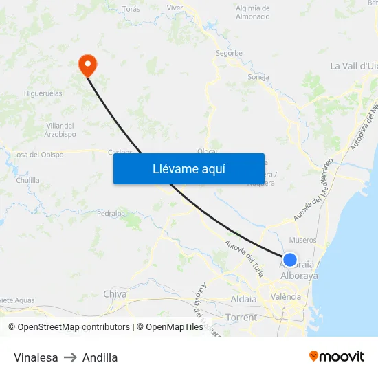 Vinalesa to Andilla map