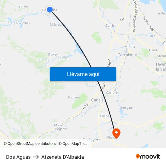 Dos Aguas to Atzeneta D'Albaida map