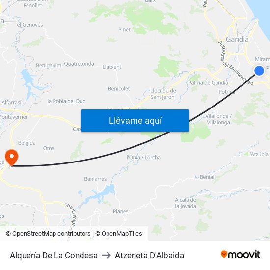 Alquería De La Condesa to Atzeneta D'Albaida map