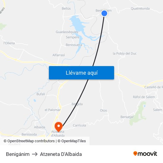 Benigánim to Atzeneta D'Albaida map