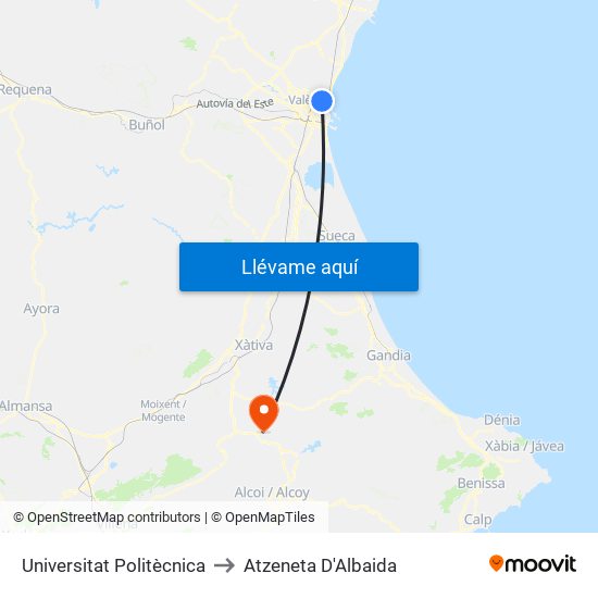 Universitat Politècnica to Atzeneta D'Albaida map
