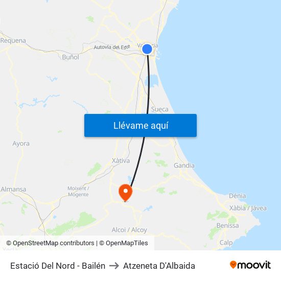 Estació Del Nord - Bailén to Atzeneta D'Albaida map