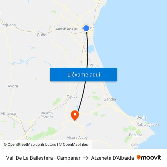 Vall De La Ballestera - Campanar to Atzeneta D'Albaida map