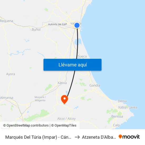 Marqués Del Túria (Impar) - Cánovas to Atzeneta D'Albaida map