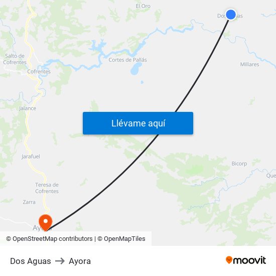 Dos Aguas to Ayora map