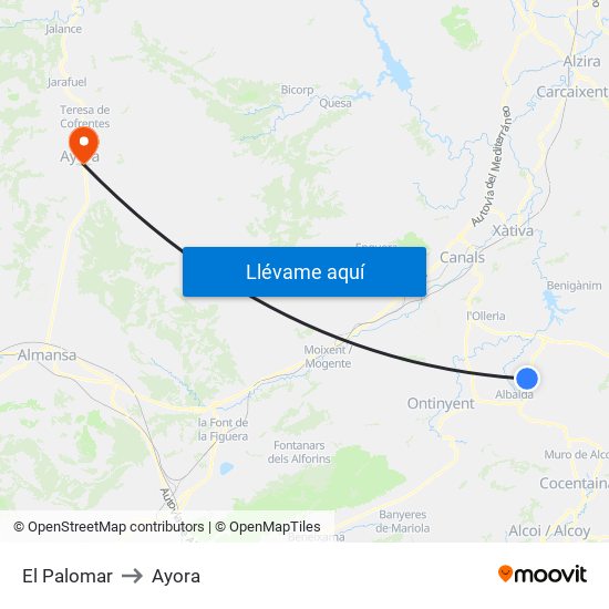 El Palomar to Ayora map
