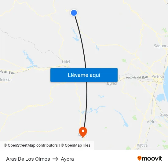 Aras De Los Olmos to Ayora map