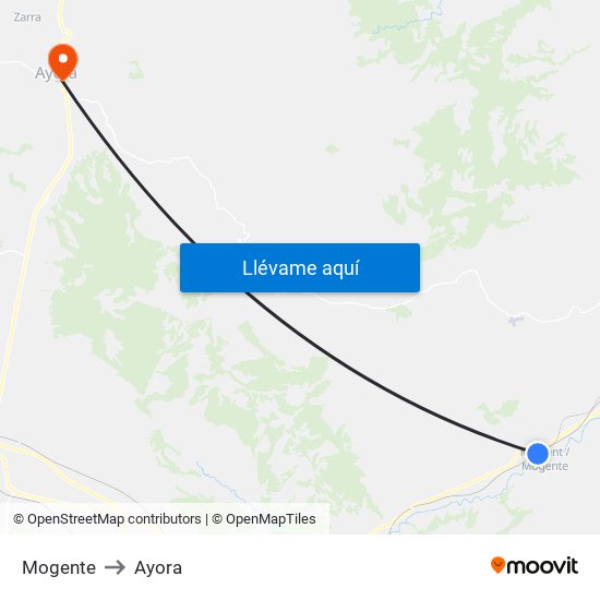 Mogente to Ayora map