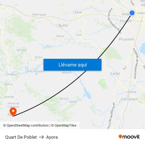 Quart De Poblet to Ayora map