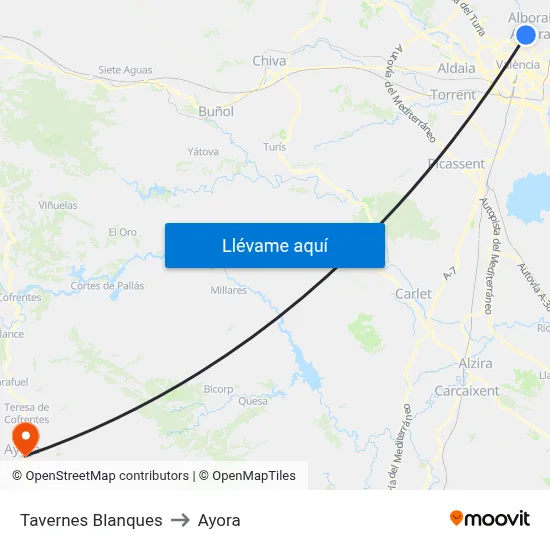 Tavernes Blanques to Ayora map