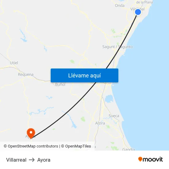 Villarreal to Ayora map