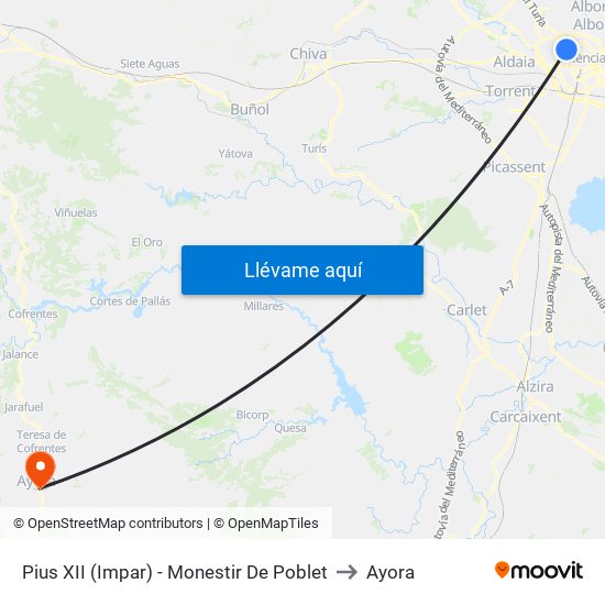 Pius XII (Impar) - Monestir De Poblet to Ayora map