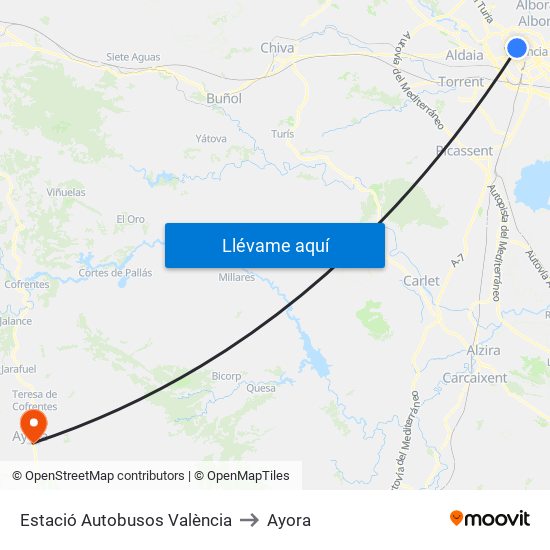 Estació Autobusos València to Ayora map