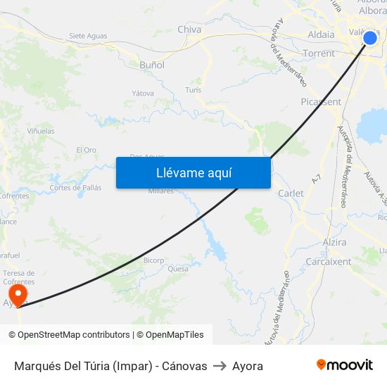 Marqués Del Túria (Impar) - Cánovas to Ayora map