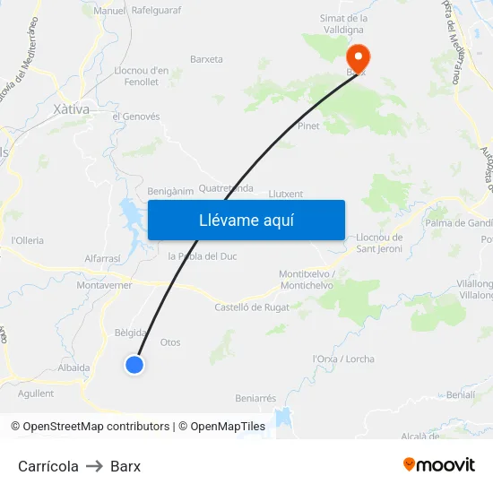 Carrícola to Barx map