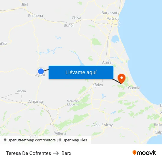 Teresa De Cofrentes to Barx map