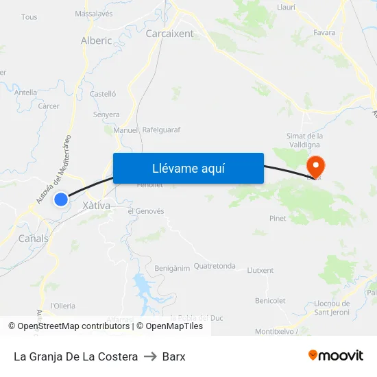 La Granja De La Costera to Barx map