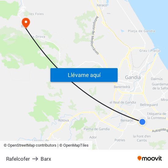 Rafelcofer to Barx map