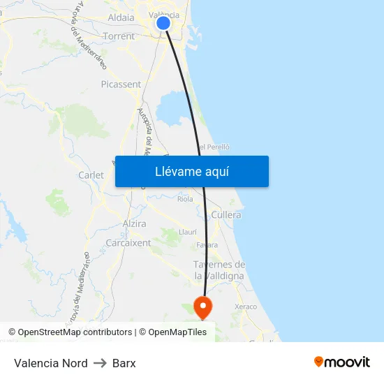 Valencia Nord to Barx map