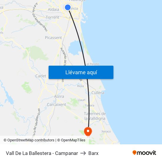 Vall De La Ballestera - Campanar to Barx map