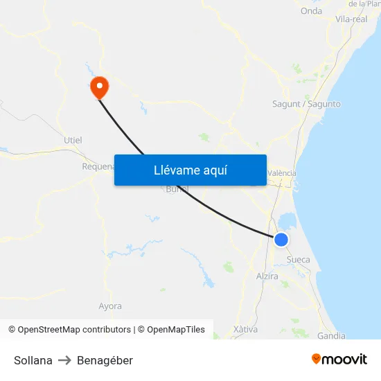 Sollana to Benagéber map