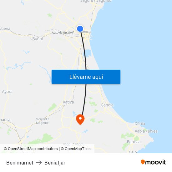 Benimàmet to Beniatjar map