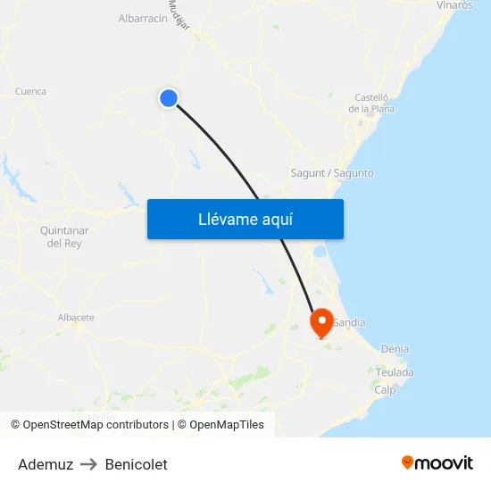 Ademuz to Benicolet map
